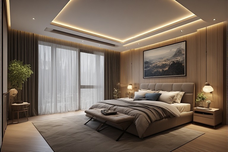 Bedroom Tiles with Minimal Ceiling Lighting