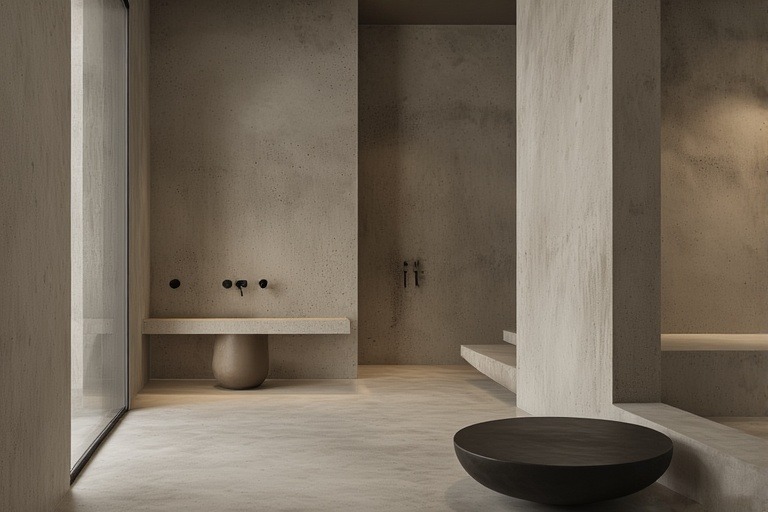 Minimalist Concrete Panels with Beige Tiles