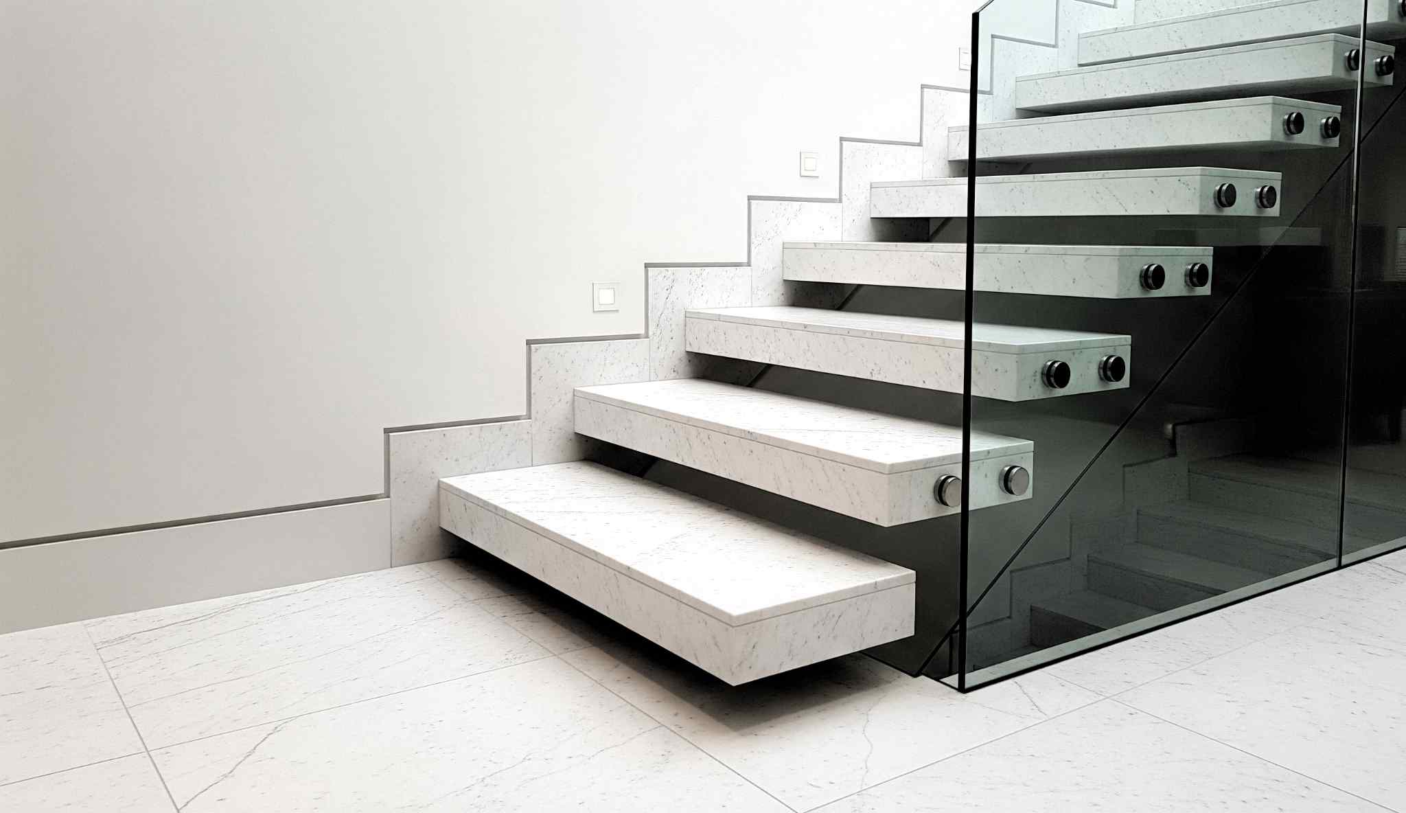 Minimalist Floating Marble Stairs with Sleek Tiles