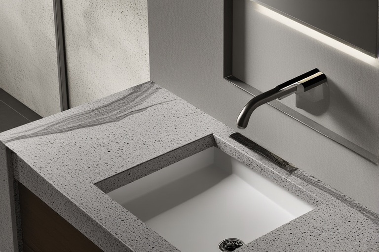 Minimalist Granite Basin Counters for Compact Bathrooms with Modern Aesthetics
