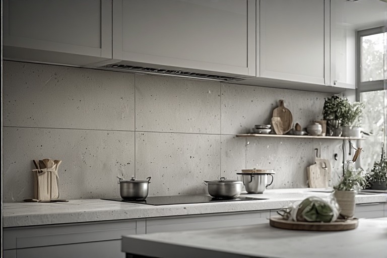 Grey minimalist kitchen design with texture.