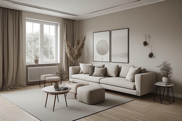 Minimalist Grey and Beige Combination for Living Room