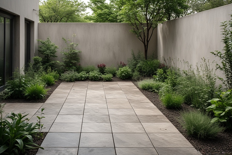 Minimalist Herb Garden with Natural Stone Tiles