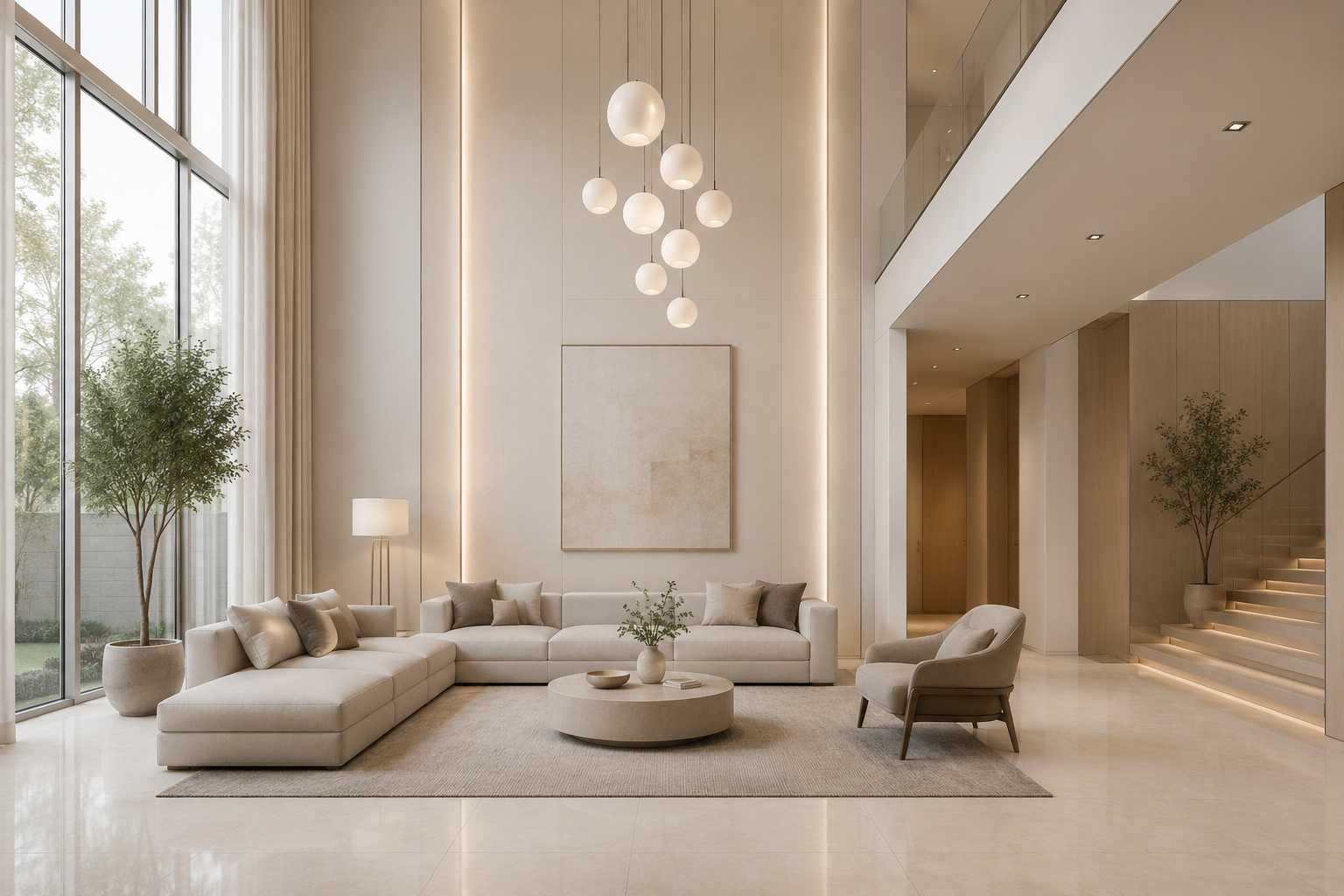 Double Height Living Room with Neutral Colour