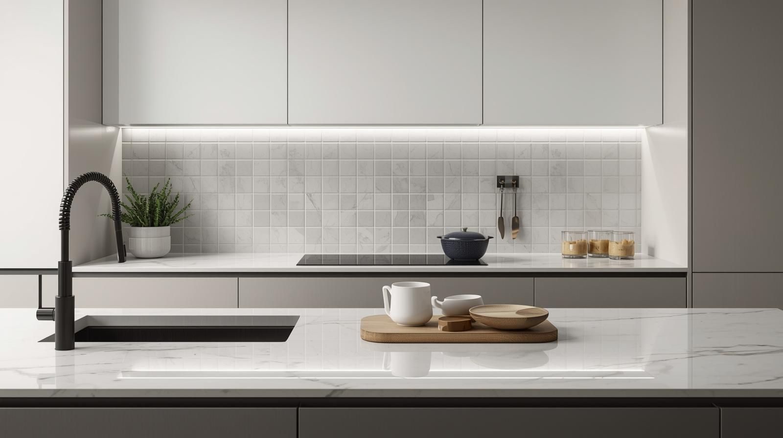 Minimalist Thin-Profile Marble Countertops