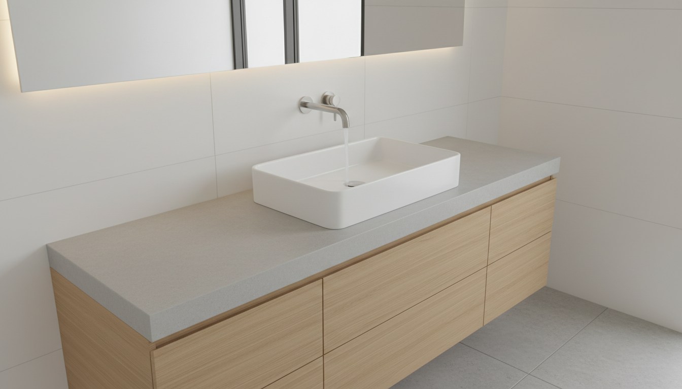 Minimalist undermount wash basin with a sleek wall-mounted faucet