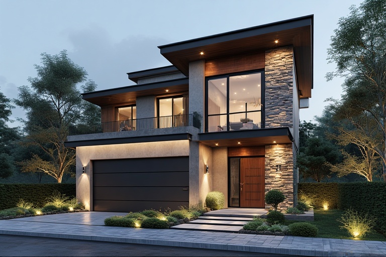 Minimalist Facade with Natural Material Accents for Modern Duplex Home Design