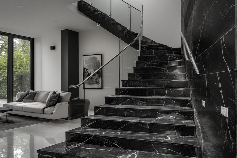 Minimalistic Black and White Granite Stair Designs for Contemporary Interiors