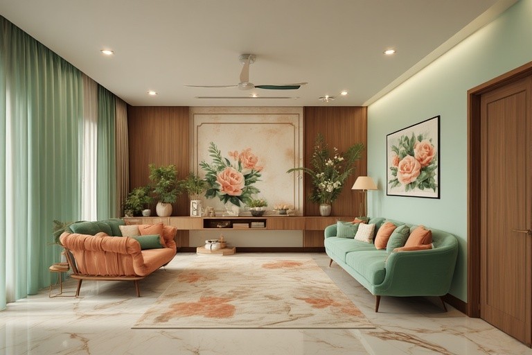 Mint Green & Peach with Polished Vitrified Tiles