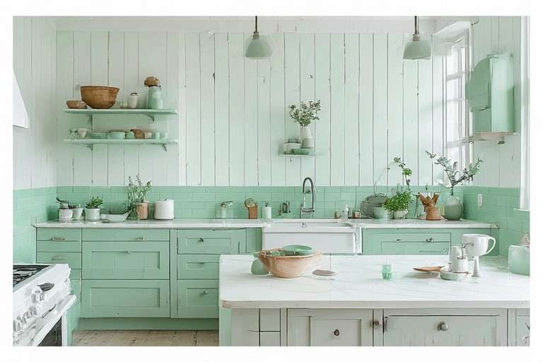 Mint Green & White Two Colour Combination For Walls
