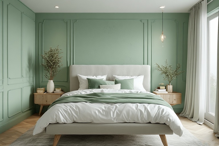 Mint Green and White Colour Combination for Bedroom for Fresh and Peaceful Bedroom Design