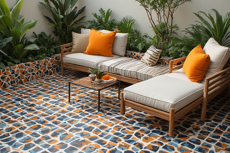 Modern Lounge with Patterned Vitrified Tiles