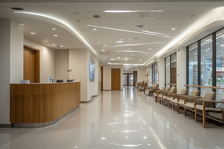 Modern Reception with Waitnig area Hospital Interior Design