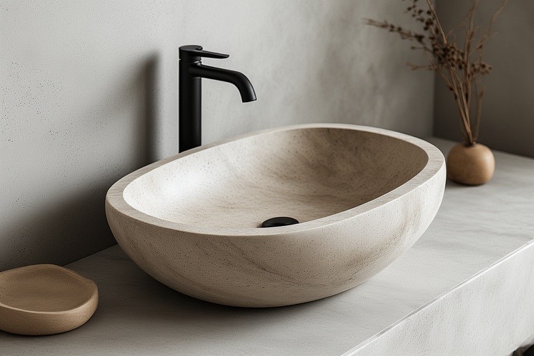 Modern Stone Bowl-Shaped Wash Basin Vanity
