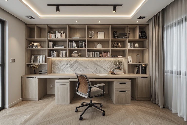 Modular Study Desk with Configurable Bookshelves for Custom Workspace Setup