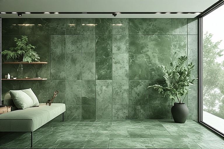 Monochrome green colour combination with layered tile textures