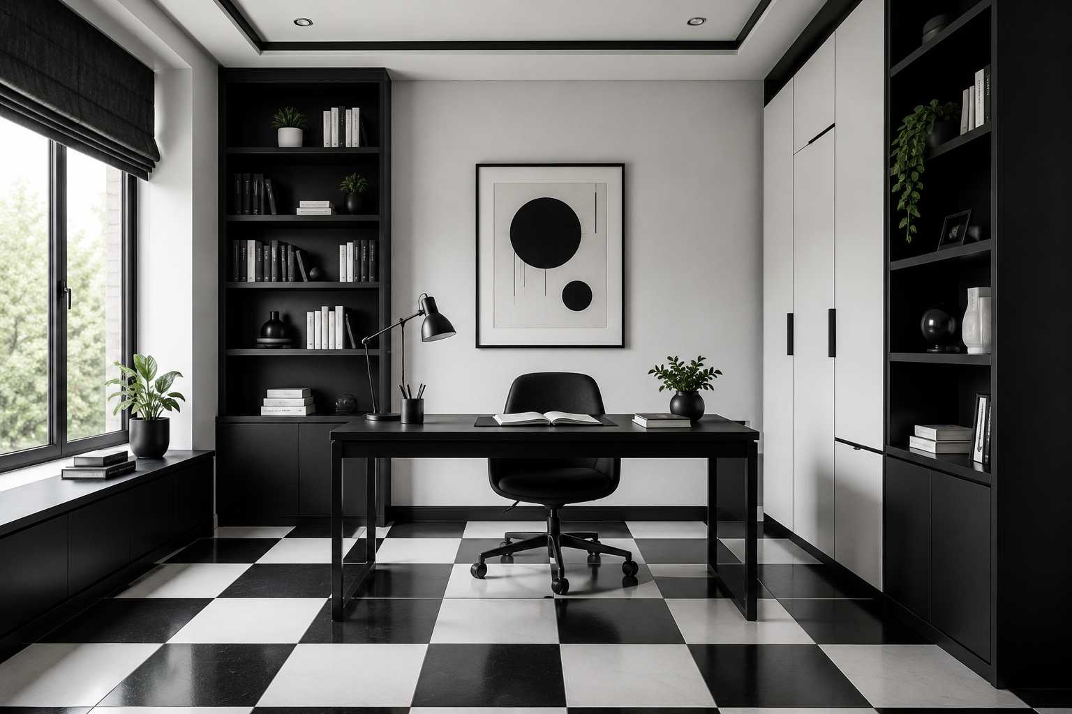 Study Room Design in Monochrome Style