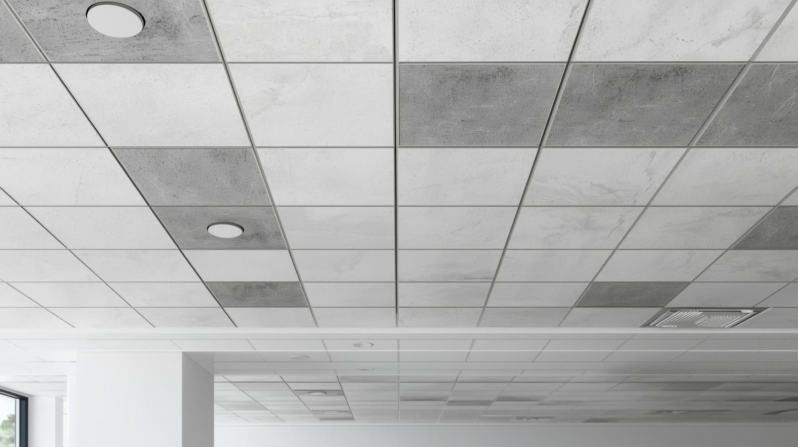 Monochrome Tile Ceiling for Minimalist Offices.