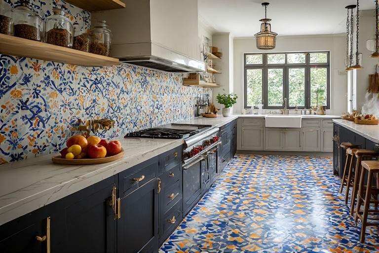 Artistic Moroccan pattern kitchen floor ideas for bold statements