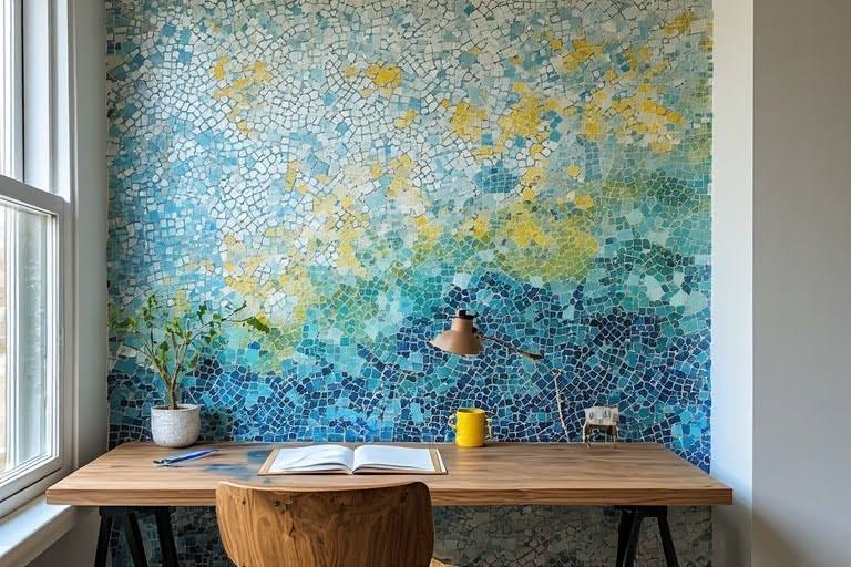 Mosaic Tile Backdrop for a Lively Study Wall
