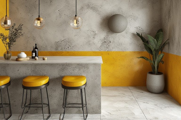 Mustard Yellow & Grey with Textured Stone Tiles
