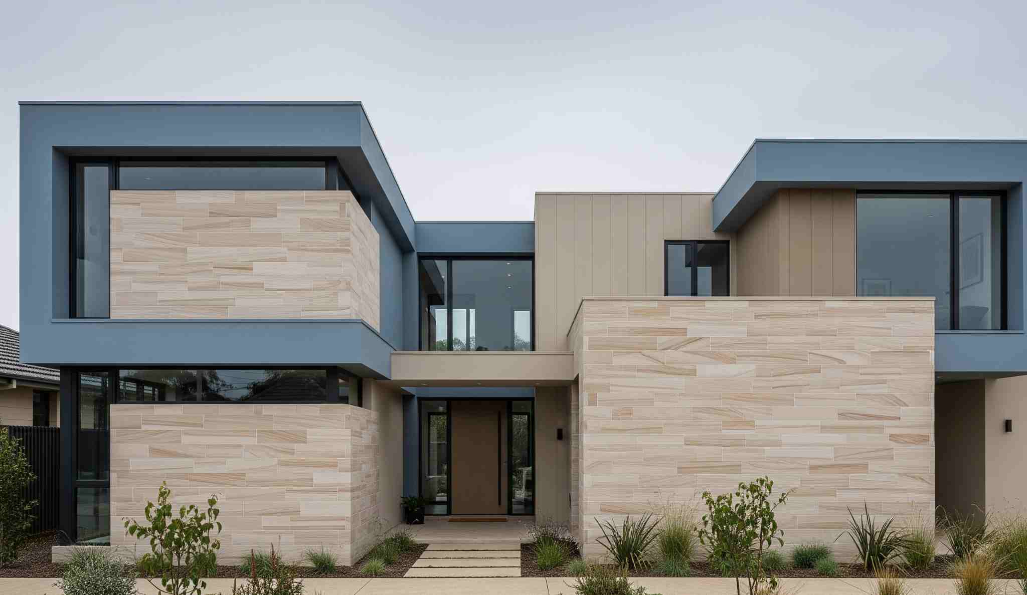 Muted Blue and Beige with Sandstone Tiles