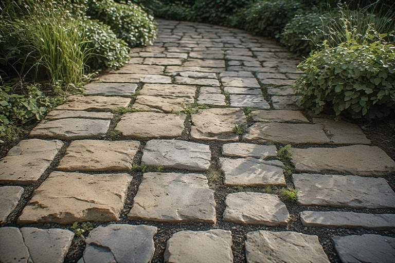 Rustic natural stone look footpath tiles for garden paths
