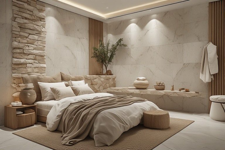 Nature inspired stone textures for luxury bedroom interior design
