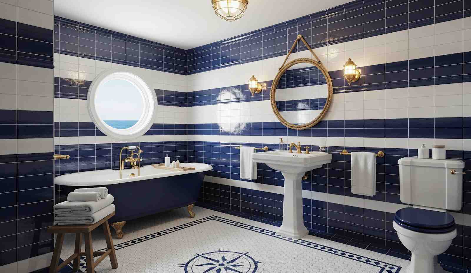 Nautical Navy and White Tiles for a Timeless Look