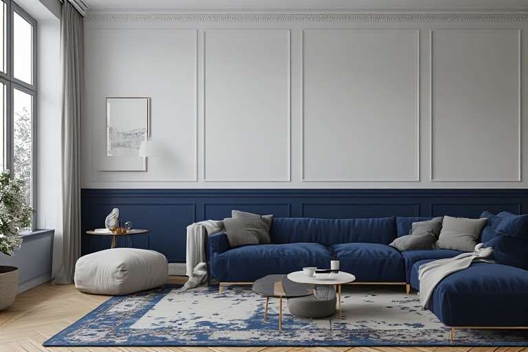 Navy Blue & White Two Colour Combination For Walls