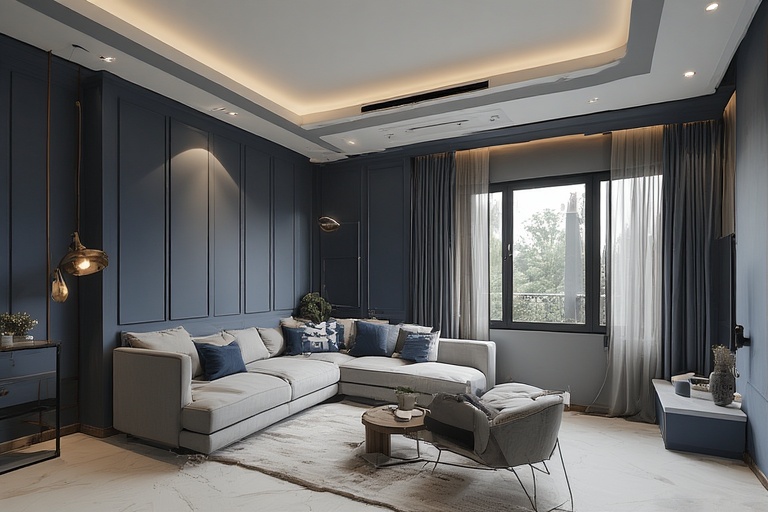 Navy Blue and Soft Grey Ceiling Colour Combination for Modern Home Interiors