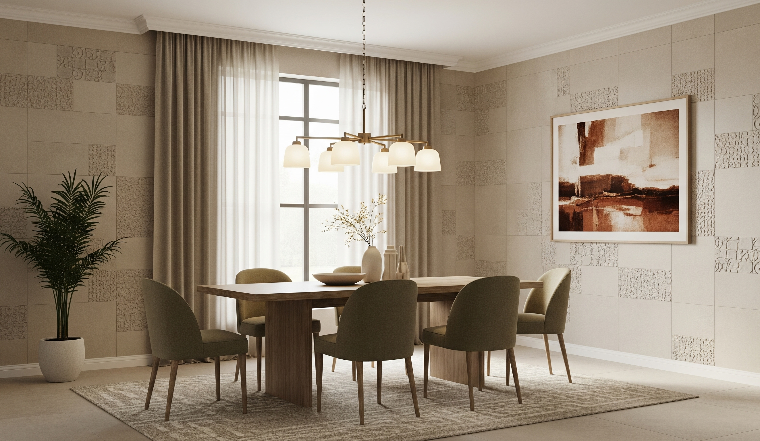 Neutral Beige & Olive with Textured Wall Tiles