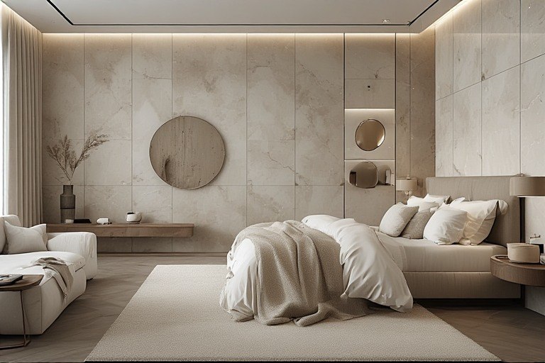 Neutral beige and ivory luxury bedroom interior design