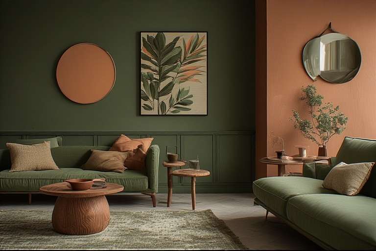 Olive Green & Terracotta Two Colour Combination For Walls