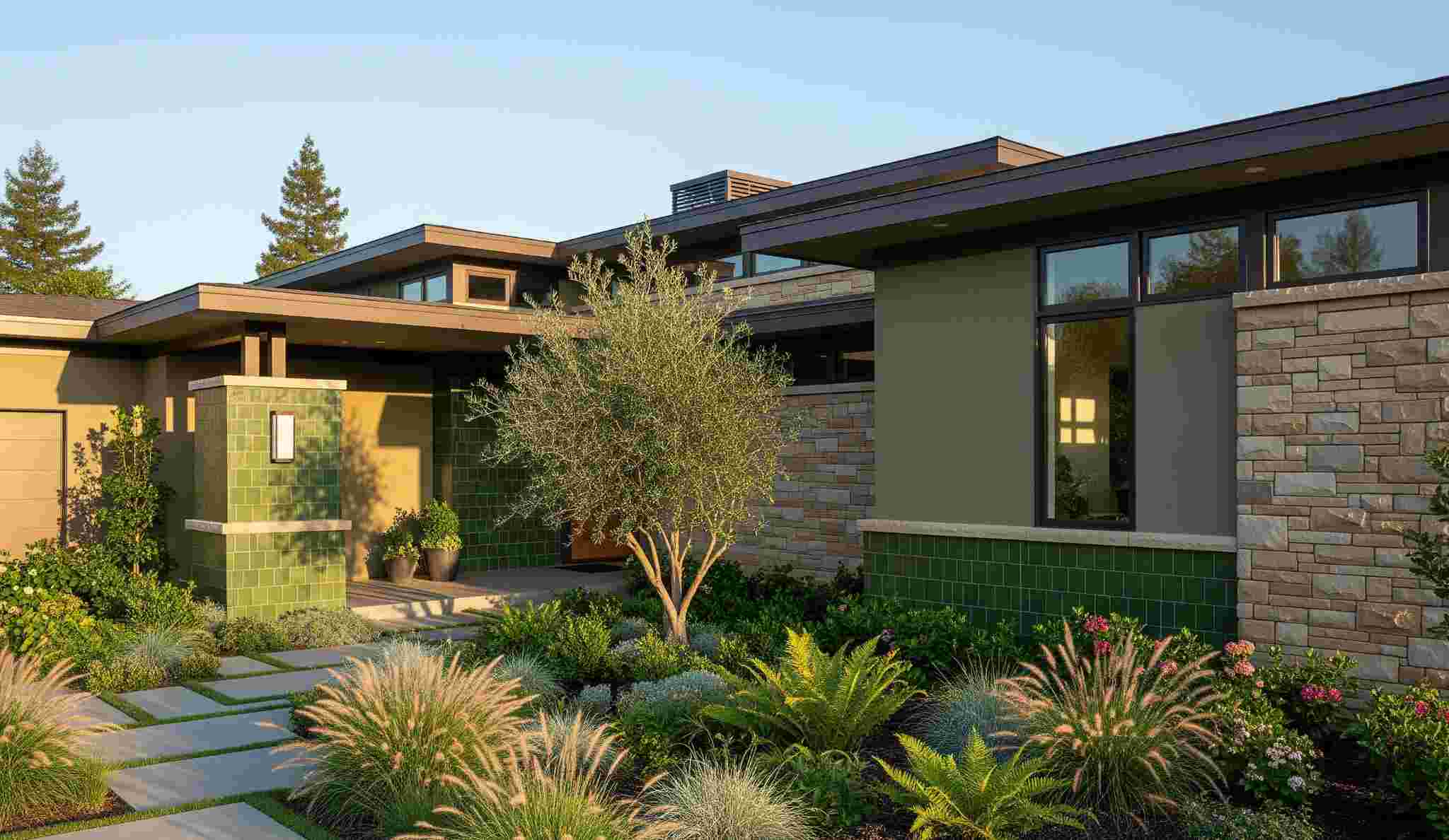 Olive Green and Brown with Natural Stone Tiles