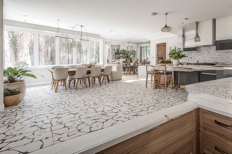 Open concept kitchen design with dining.