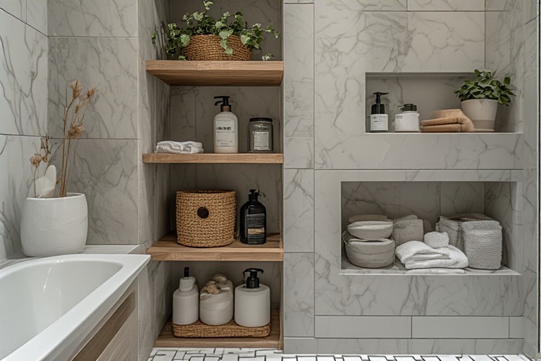 Contemporary Bathroom Design Open Shelving & Niches