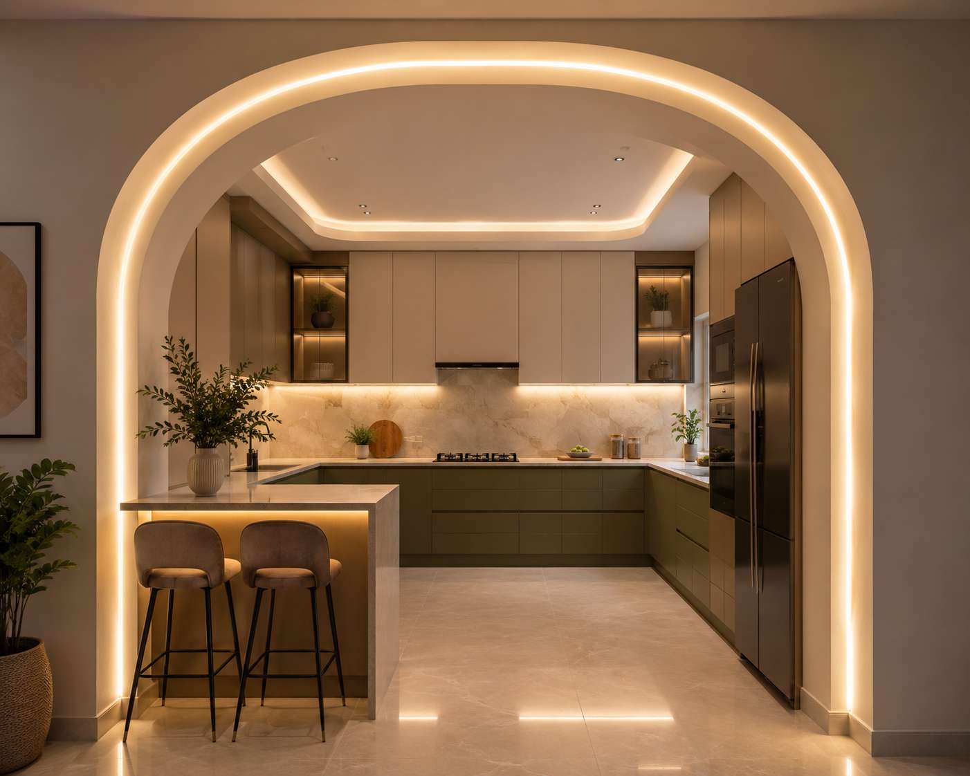 Kitchen arch design​ with POP and LED