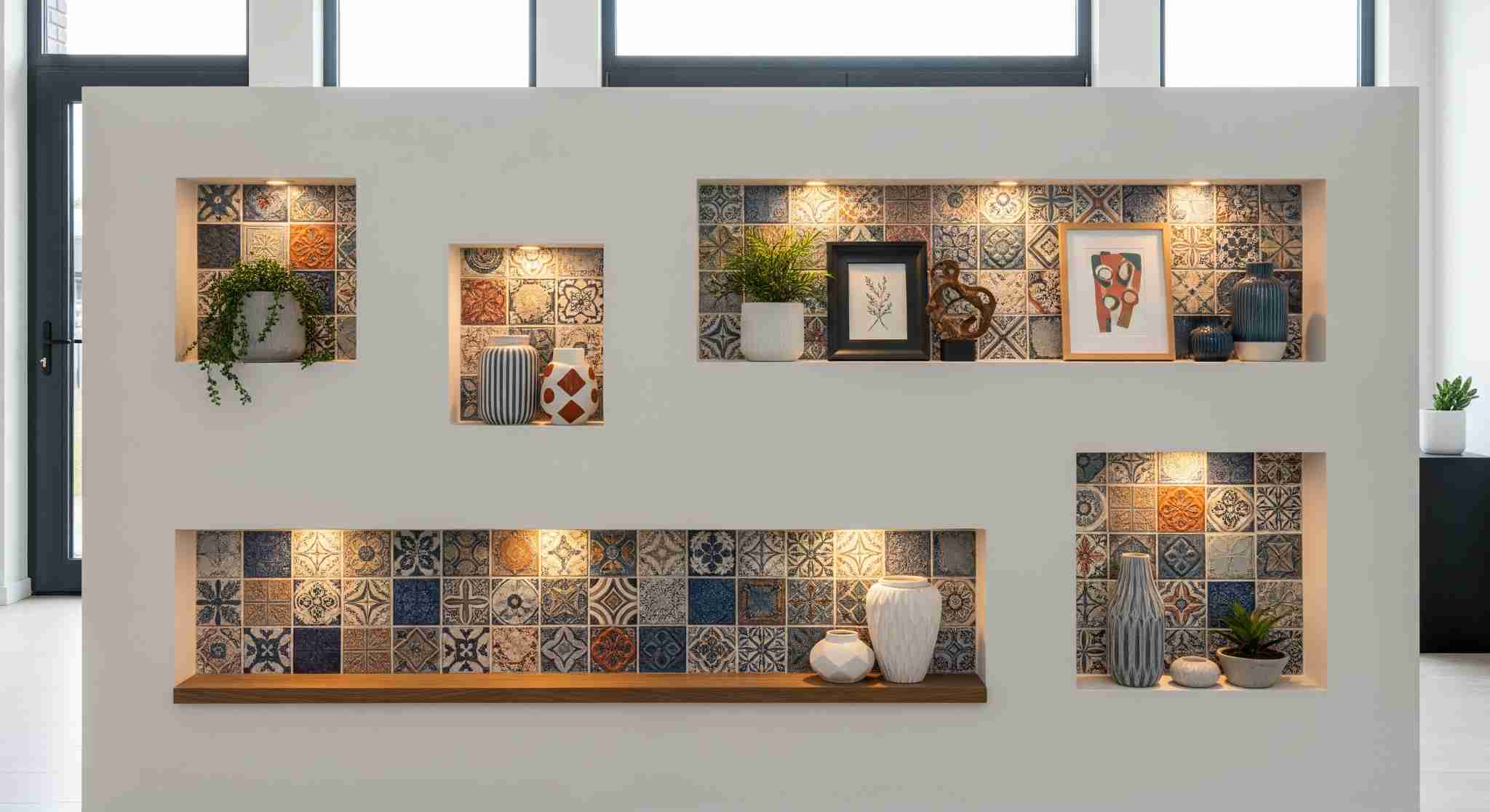 POP Wall Partition with Tiled Niches