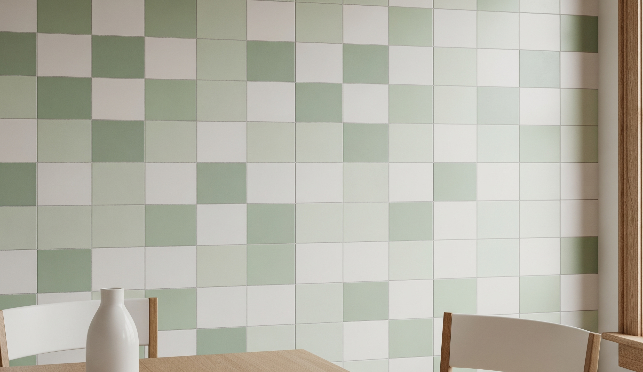 Pastel Green & White with Matte Finish Tiles