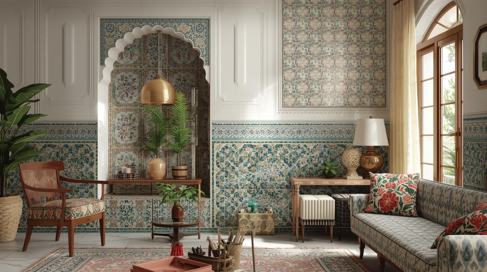 Patterned Ceramic Tiles with Ethnic Indian Motifs