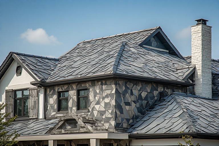 Unique geometric roof tile texture creating a bold visual statement
