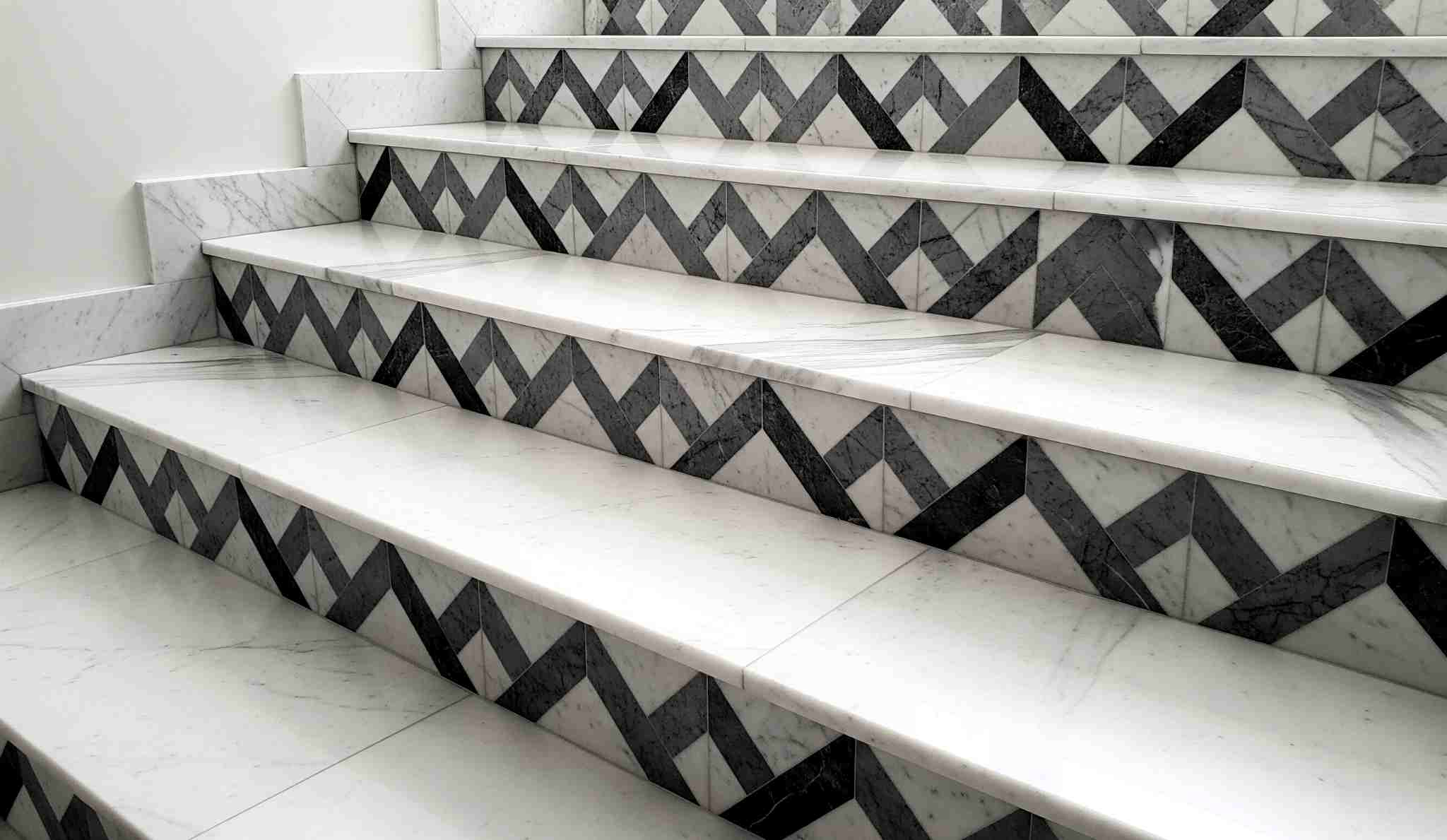 Patterned Marble Stair Tiles for a Contemporary Look