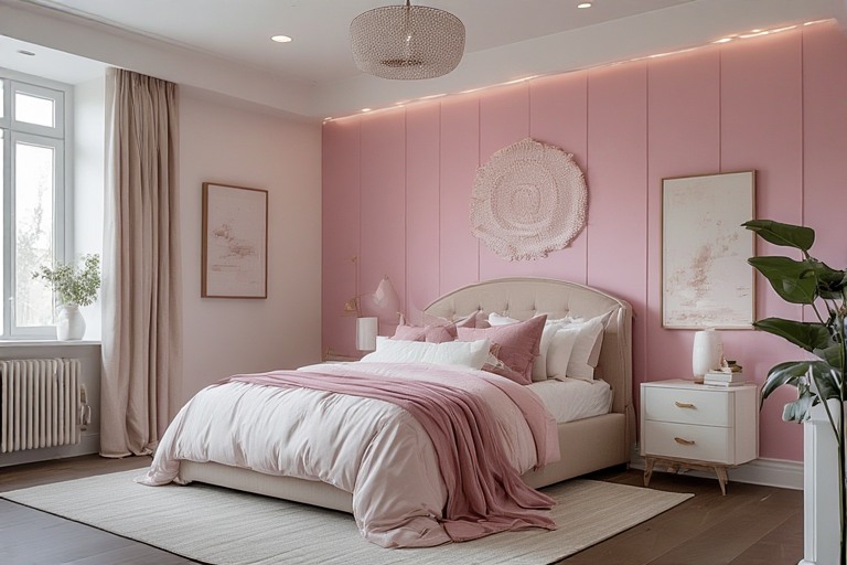 Pink Bedroom Design with Accent Wall