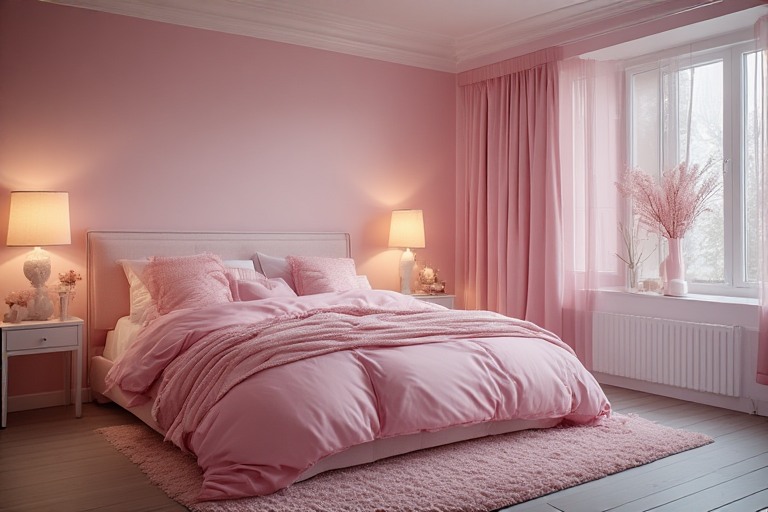 Pink Bedroom Design with Lighting Effects