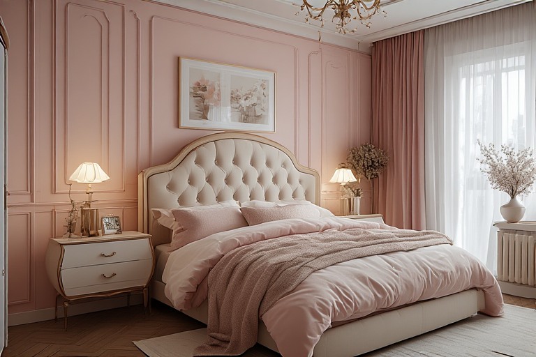 Beige and Pink Two Color Combination Bedroom Walls