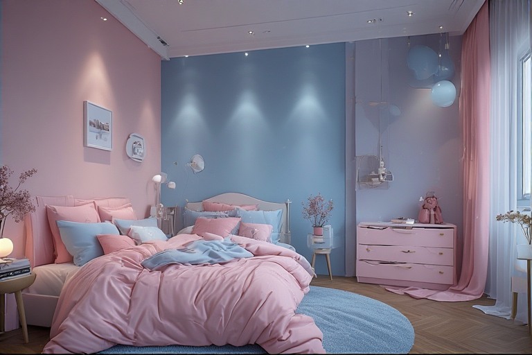 Blue and Pink Two Color Combination Bedroom Walls