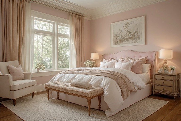 Cream and Pink Two Color Combination Bedroom Walls