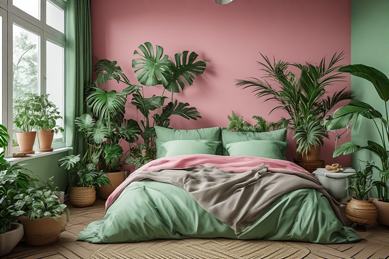 Green and Pink Two Color Combination Bedroom Walls
