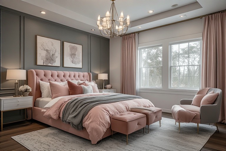 Grey and Pink Bedroom Design